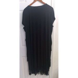 Boho Black Fringe Hem T-Shirt Dress Casual Oversized Festival Beach Cover Up‎